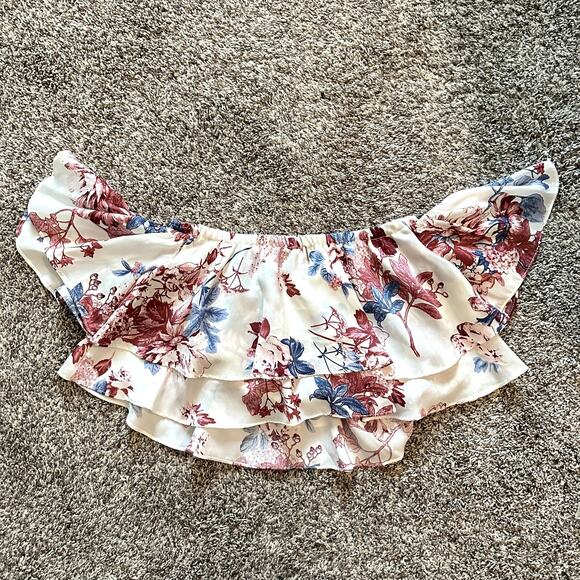 MISA Los Angeles Off The Shoulder Floral Crop Top Size M Glam Feminine Modern - Picture 1 of 12